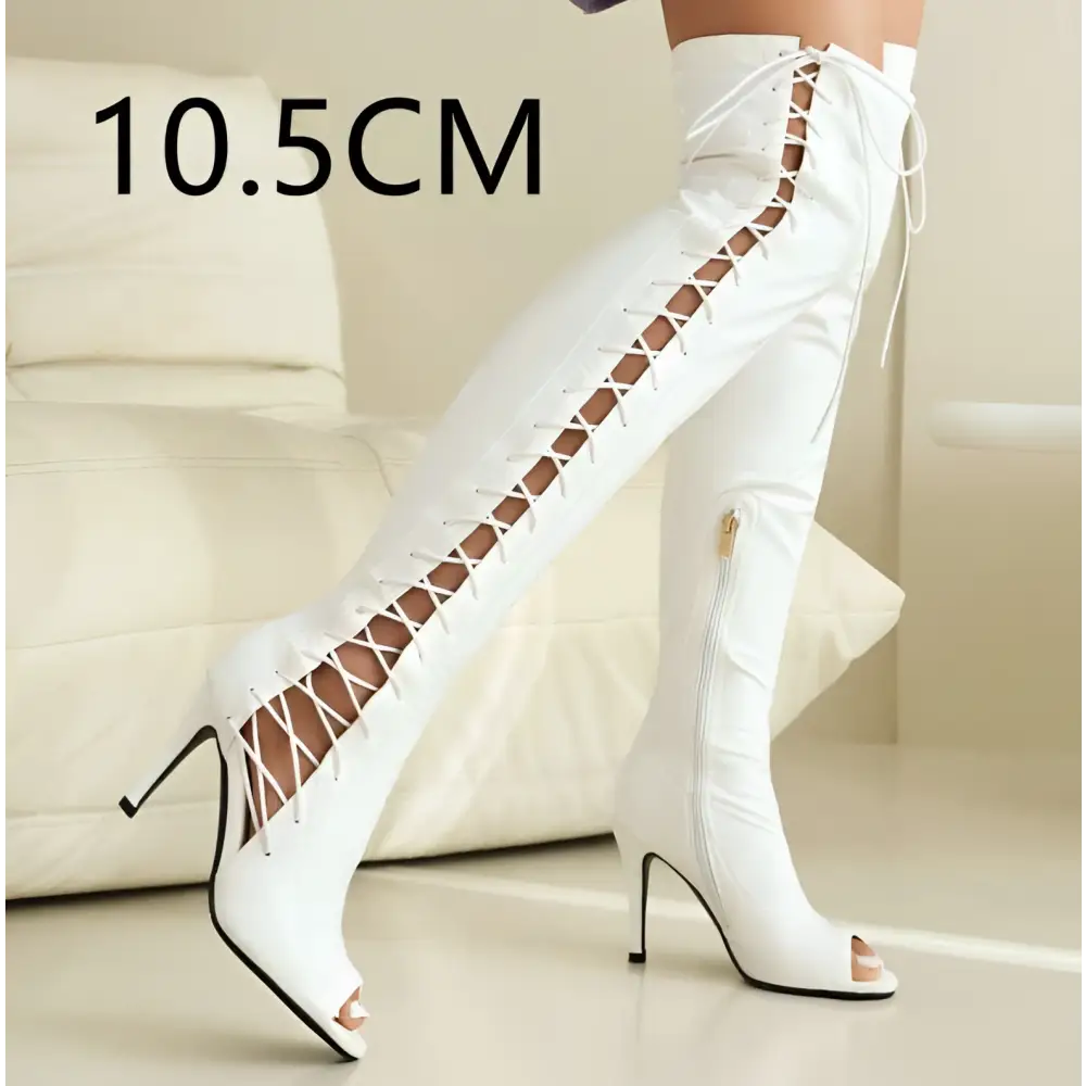 Lace Up Peep Toe Patent Leather Female Over the Knee Boots