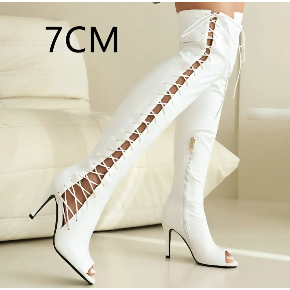 Lace Up Peep Toe Patent Leather Female Over the Knee Boots