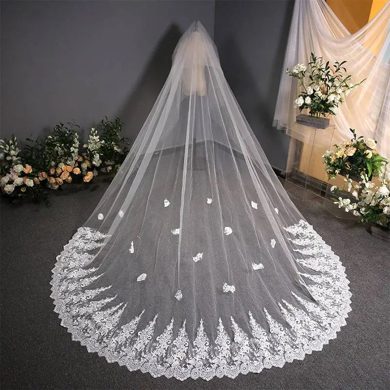 Lace Wedding Dress Trailing Floral Bridal Veil