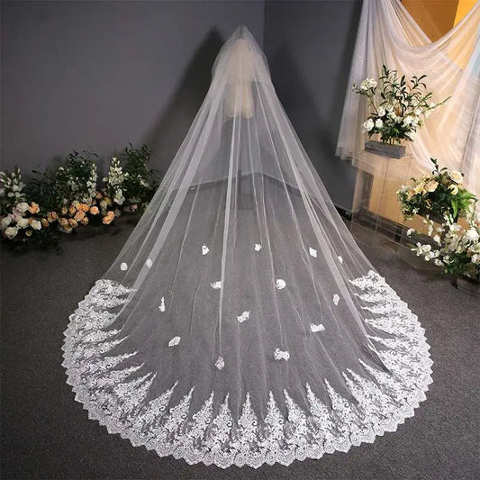 Lace Wedding Dress Trailing Floral Bridal Veil