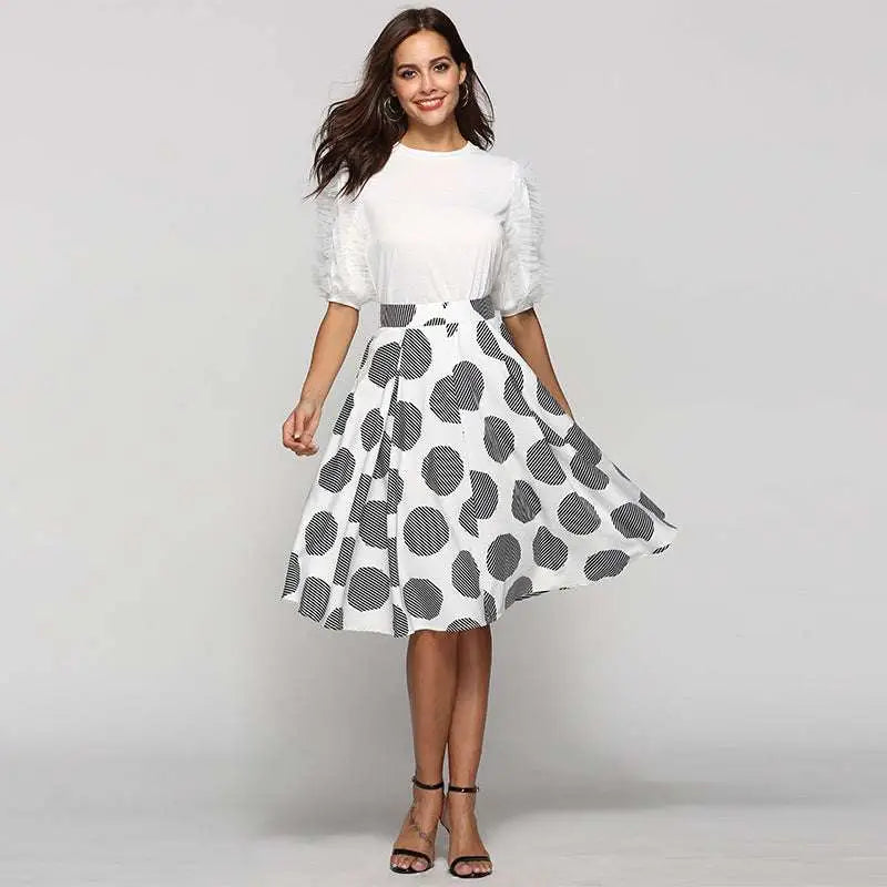 Large Polka Dot Round Slim Fit A-Line Skirt