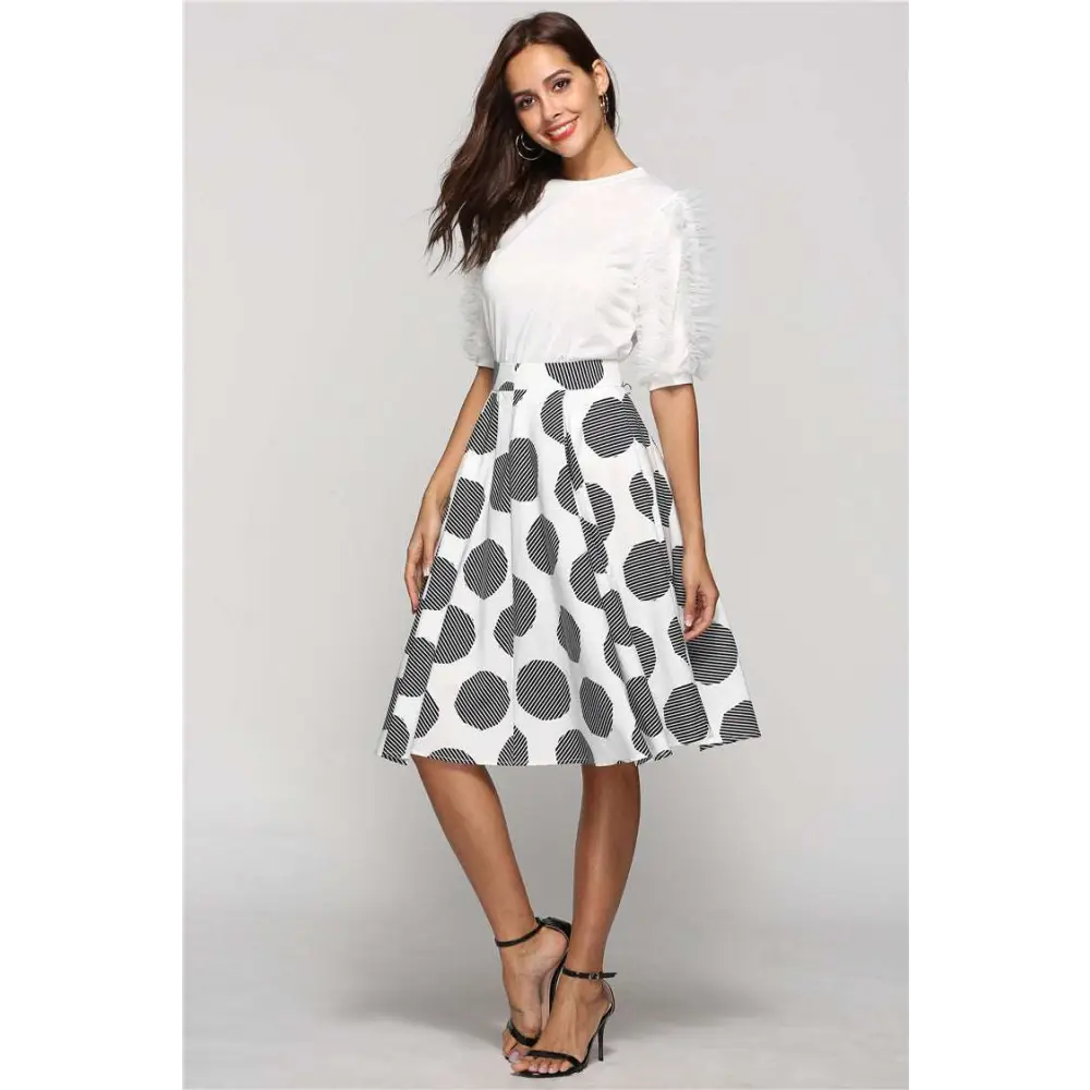Large Polka Dot Round Slim Fit A-Line Skirt