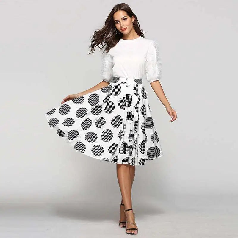 Large Polka Dot Round Slim Fit A-Line Skirt