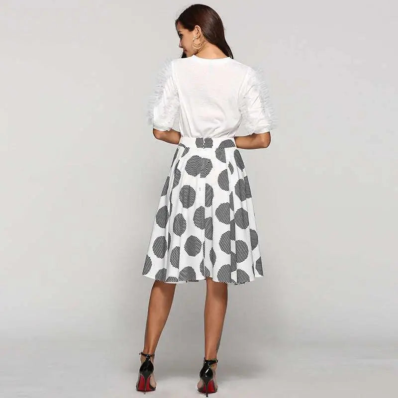 Large Polka Dot Round Slim Fit A-Line Skirt