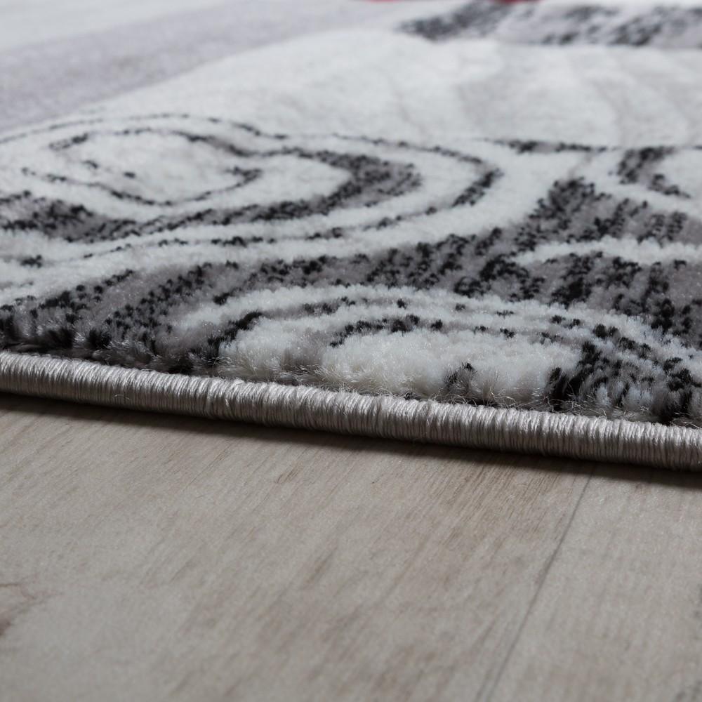 Large Rug Interior Floral Pattern Mottled Light Grey Red-1
