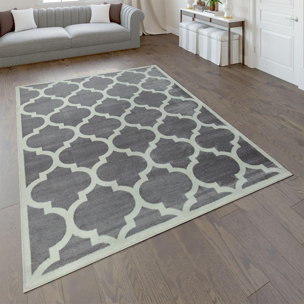 Large Rug Moroccan Pattern Short Pile Rug Modern Trend Grey White-0