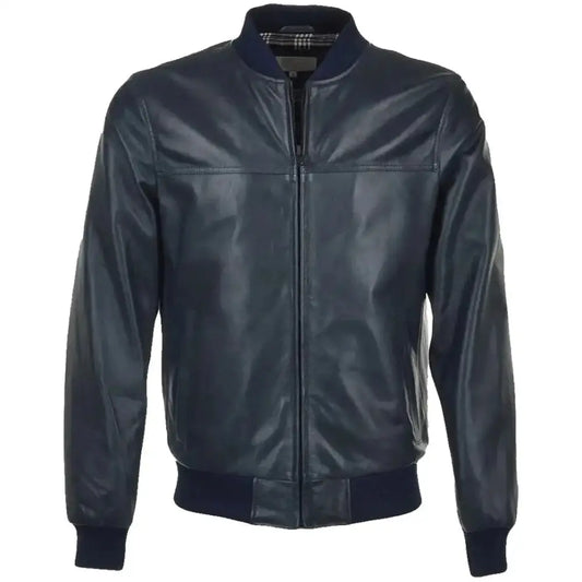 Mens Zinc Leather Bomber Jacket-0