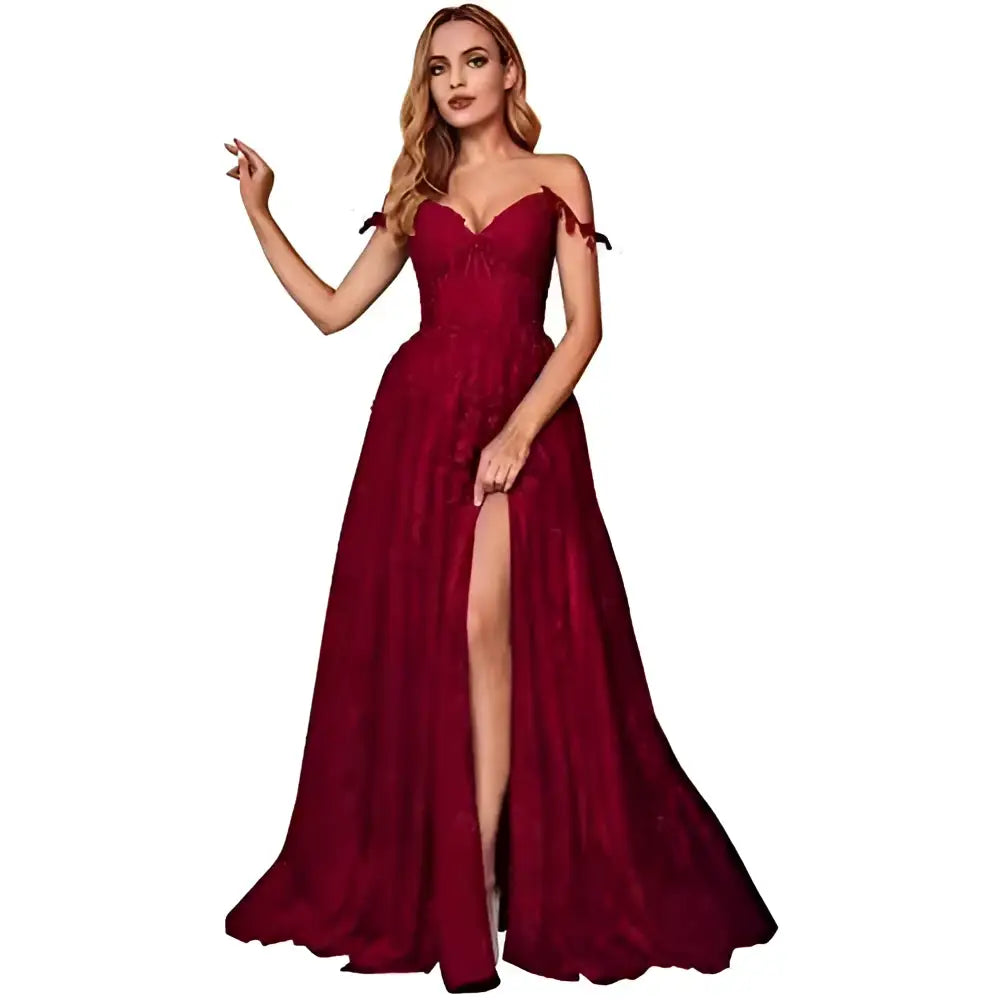 Lavender Lace Red Carpet Runway Off Shoulder Prom Dress