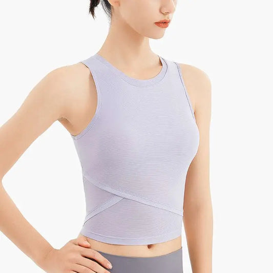 Lavender Ribbed Sleeveless Fitness Vest with Chest Pad