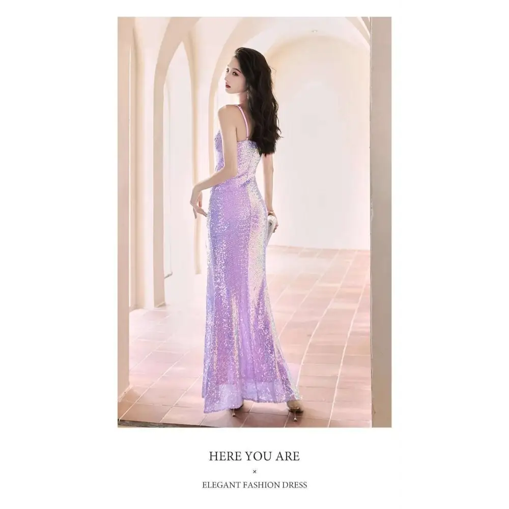 Lavender Sequined Evening Dress Mermaid Gown