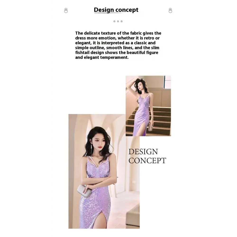 Lavender Sequined Evening Dress Mermaid Gown