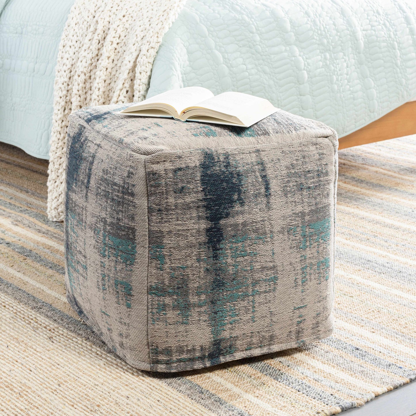 Albertville Knitted Gray Cotton Pouf-0