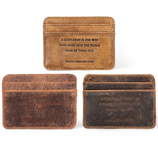 Distressed Leather Card Holder Wallet (George Bernard Shaw Quote) | 3 Colors