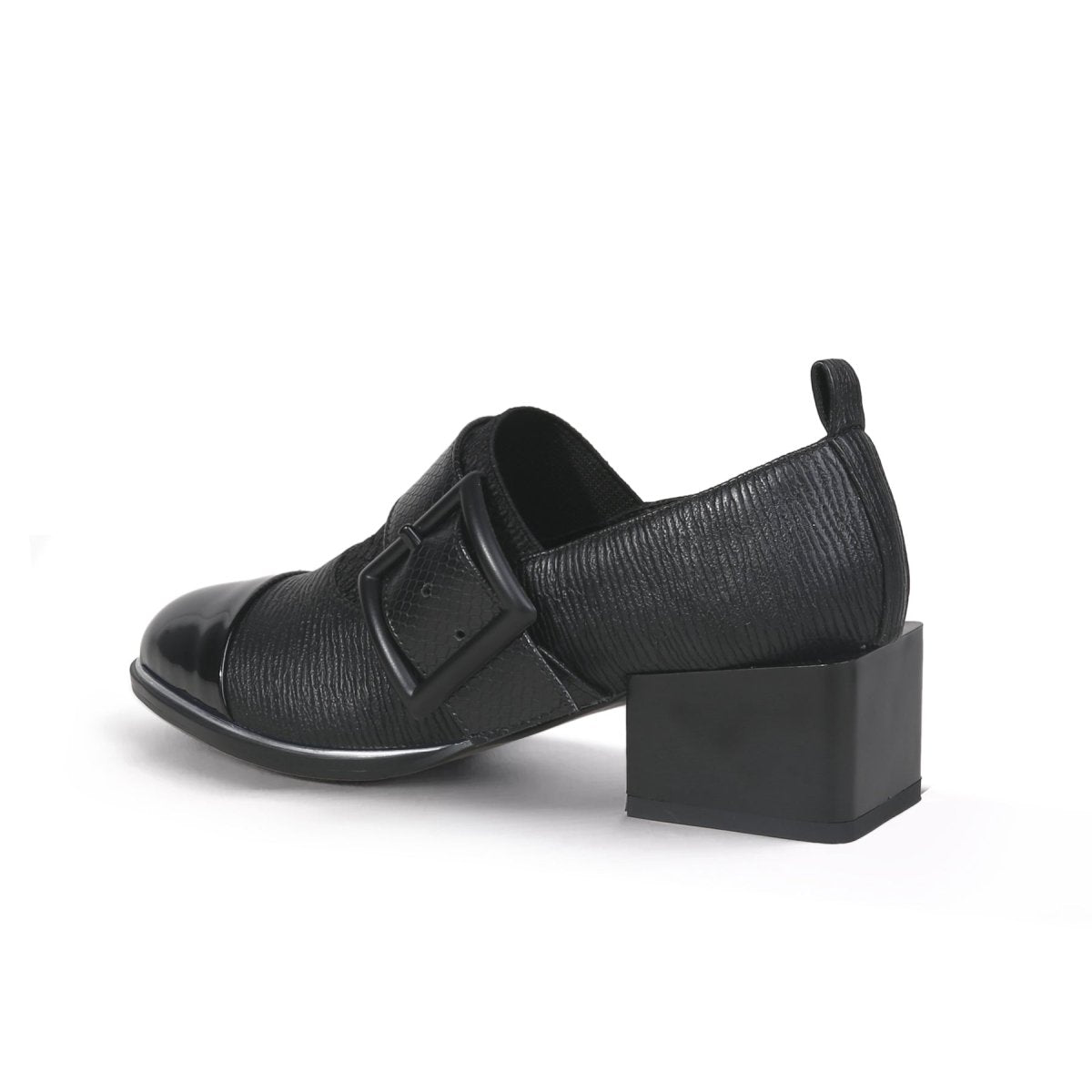 Leather Loafers with Mid-Length Block Heel Pumps-3