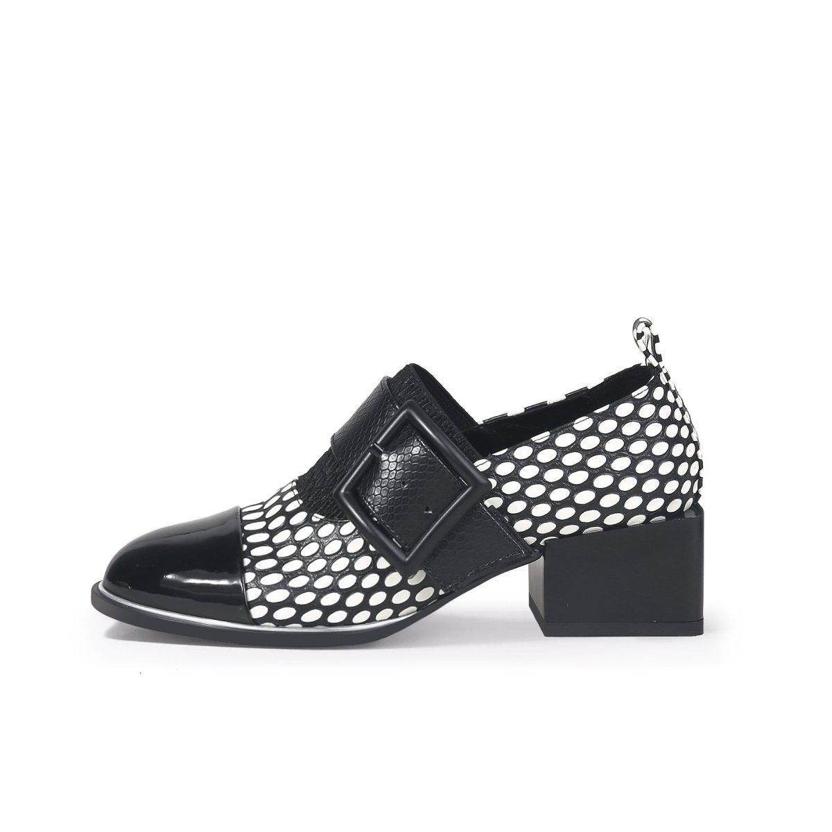 Leather Loafers with Mid-Length Block Heel Pumps-5