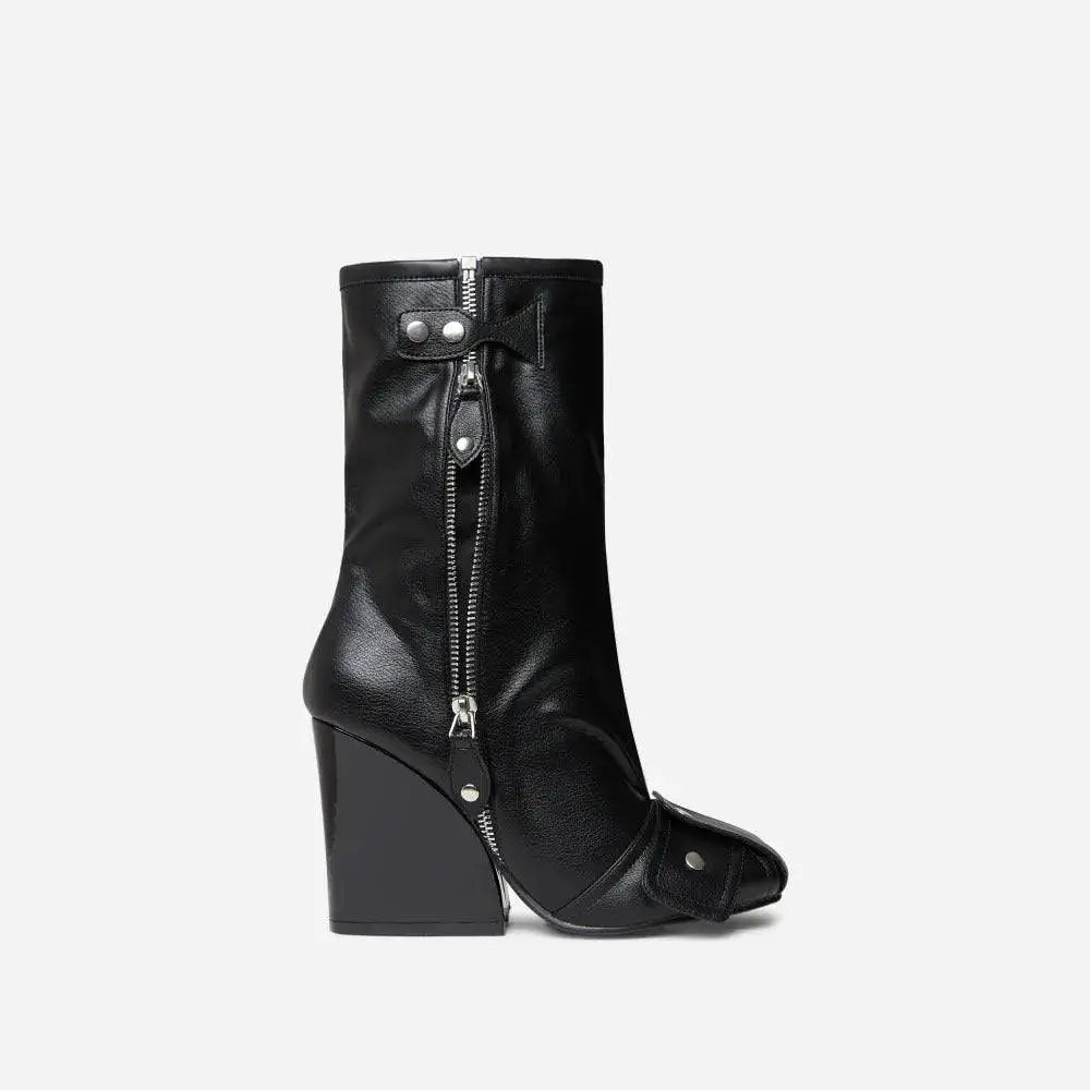 Leather Wedge High Heel Short Tube Boots