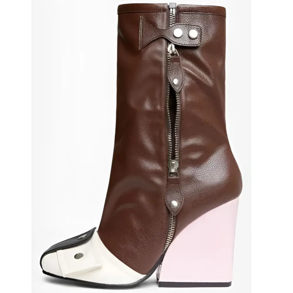 Leather Wedge High Heel Short Tube Boots