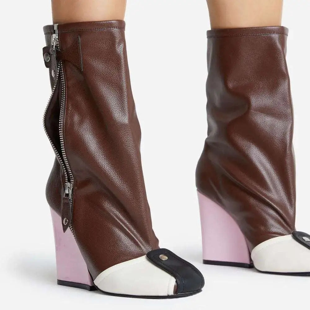 Leather Wedge High Heel Short Tube Boots