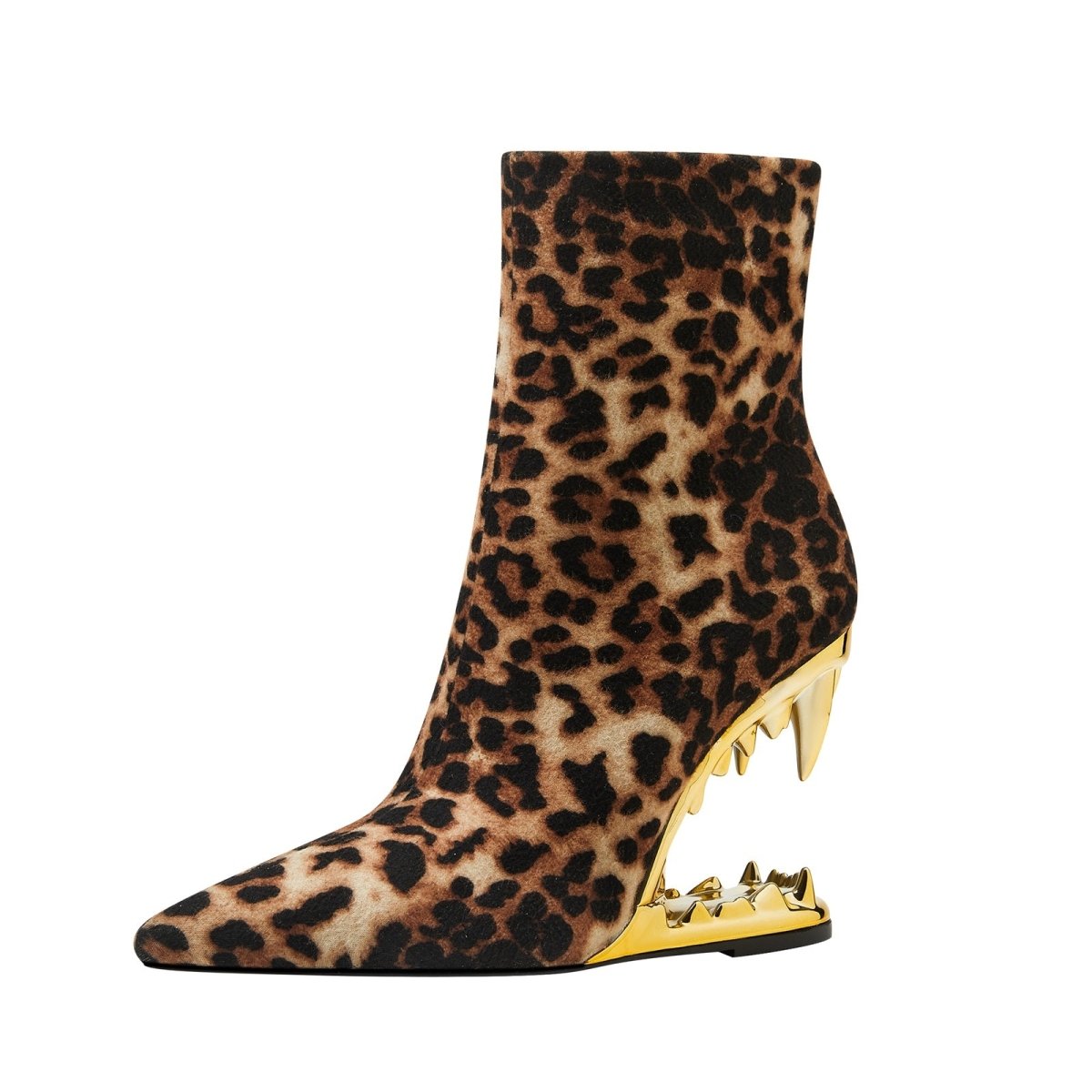 Leopard Print Gold Bite Heel Ankle Boots-3