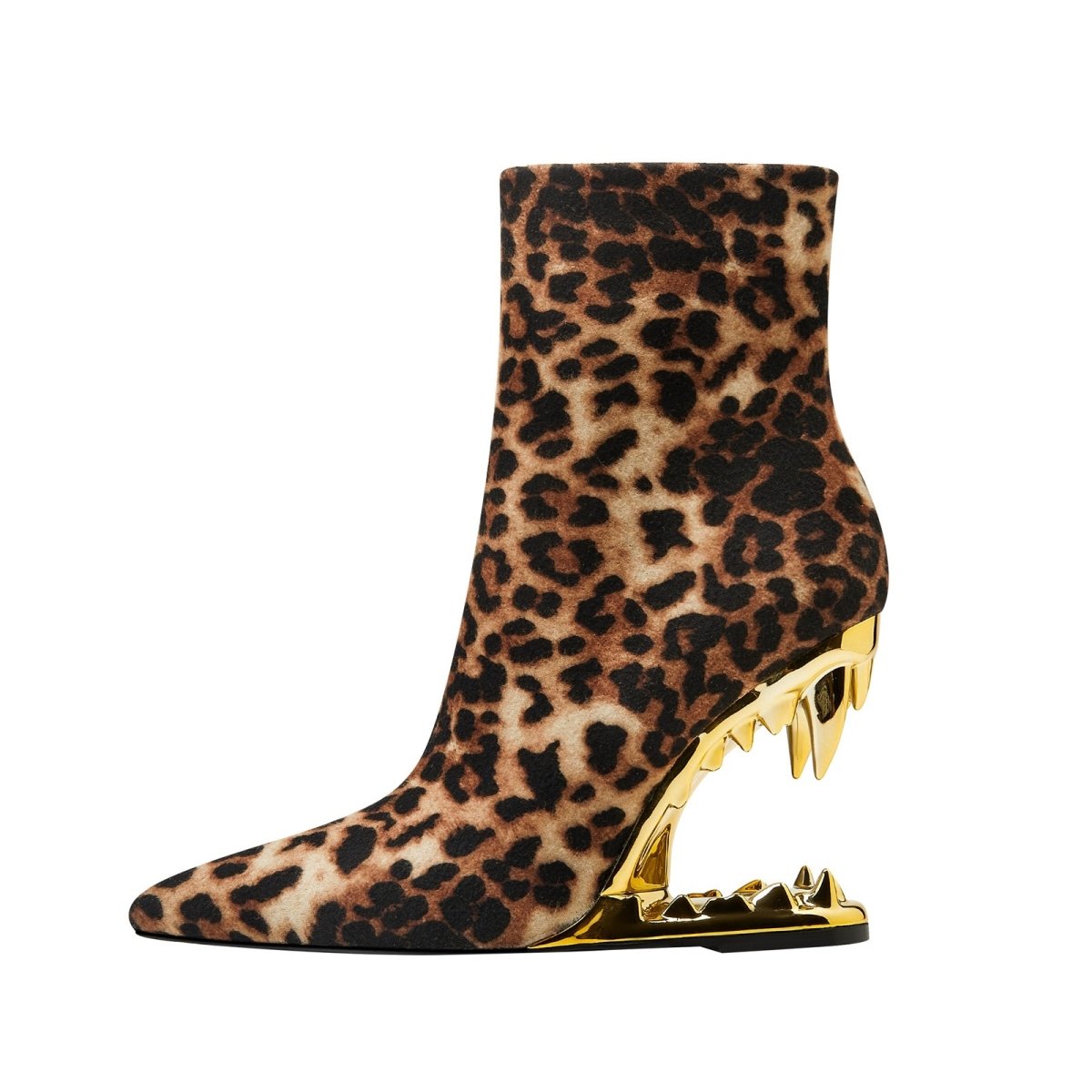 Leopard Print Gold Bite Heel Ankle Boots-0