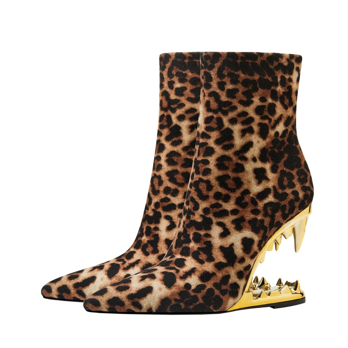 Leopard Print Gold Bite Heel Ankle Boots-4