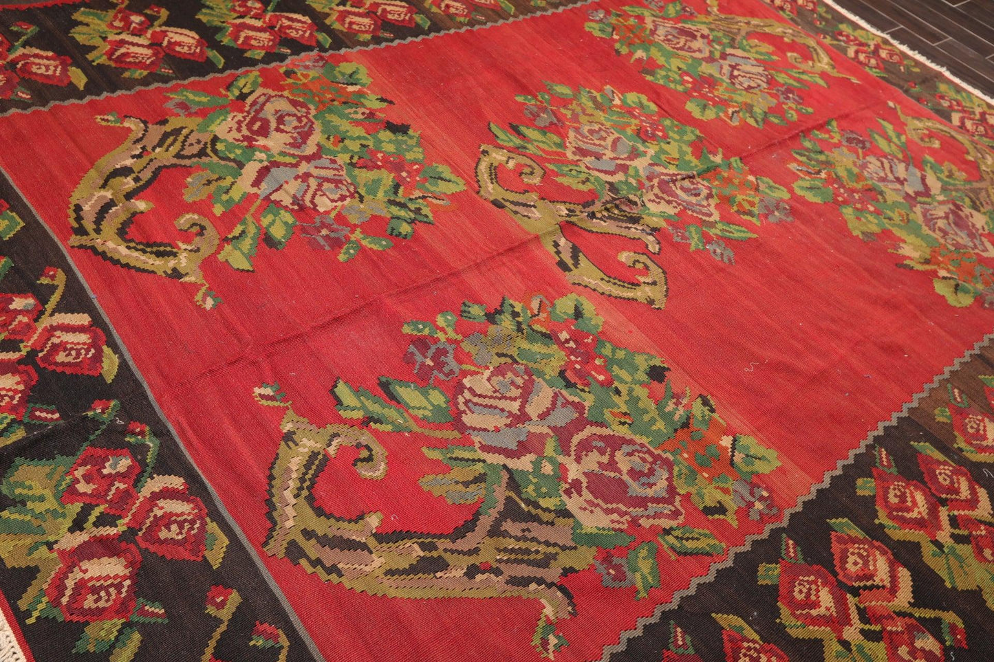 8'4" x 11' Hand Woven Wool Antique Turkish Kilim Flatweave Area Rug Red-2