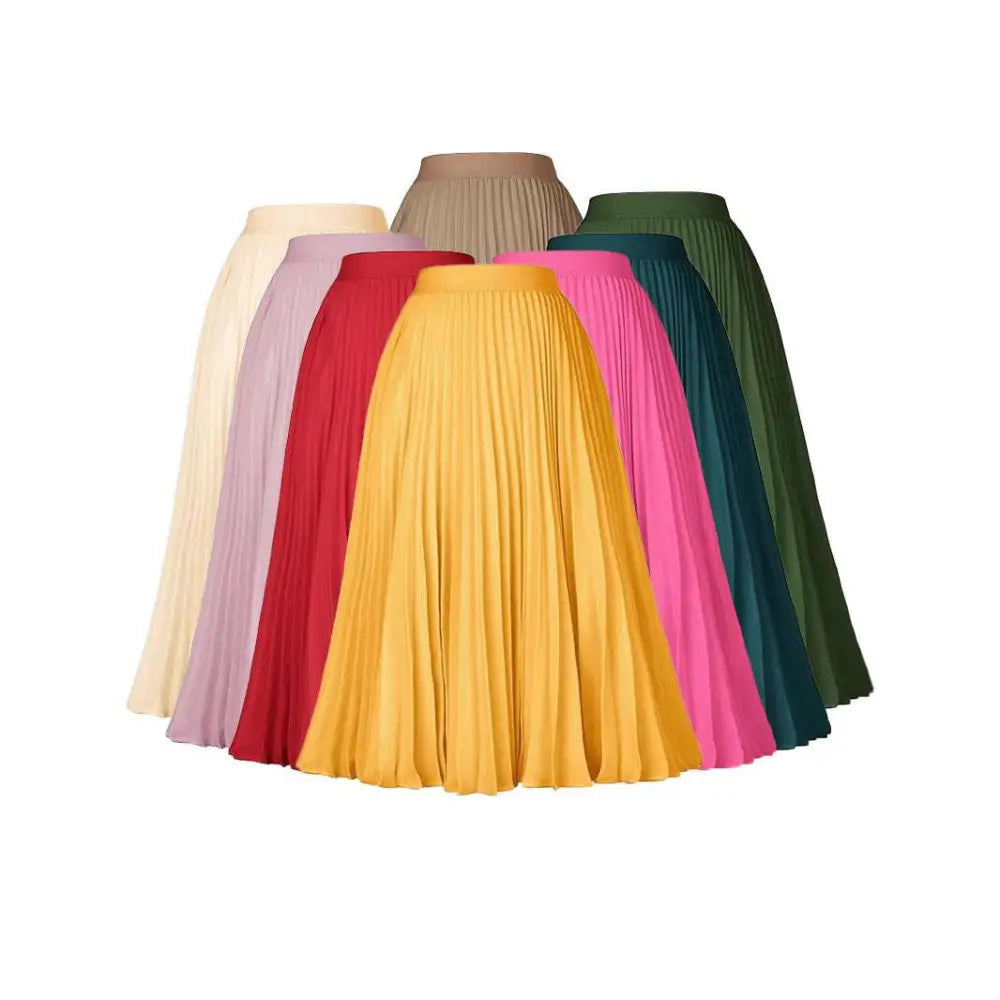 Light Blue Pleated Large Swing Casual Skirt