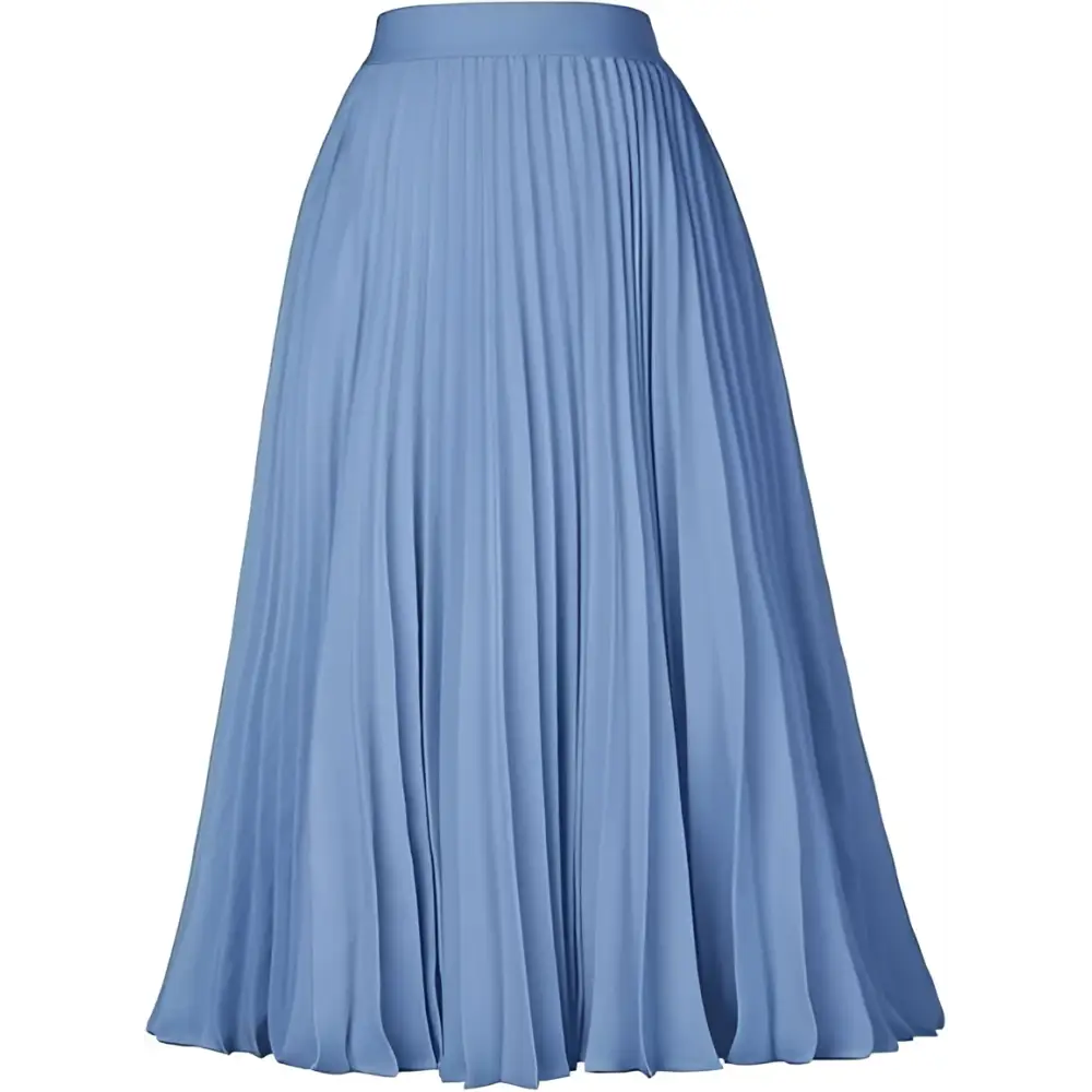 Light Blue Pleated Large Swing Casual Skirt