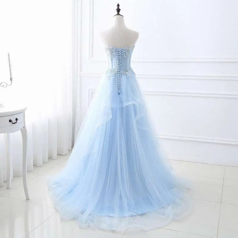 Light Blue Slim Fit Bridesmaid Gown with Silver Beading