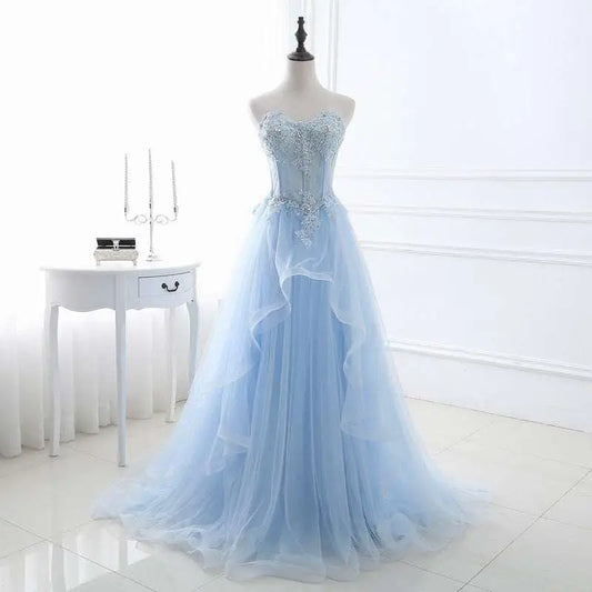 Light Blue Slim Fit Bridesmaid Gown with Silver Beading