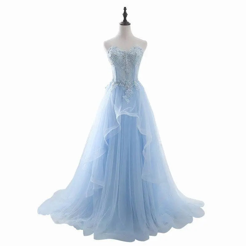 Light Blue Slim Fit Bridesmaid Gown with Silver Beading