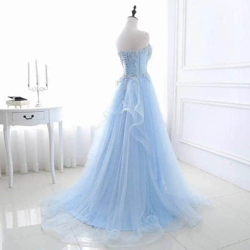 Light Blue Slim Fit Bridesmaid Gown with Silver Beading