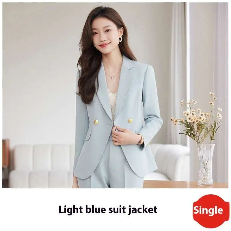 Light Blue Tailored Business Suit with Gold Buttons
