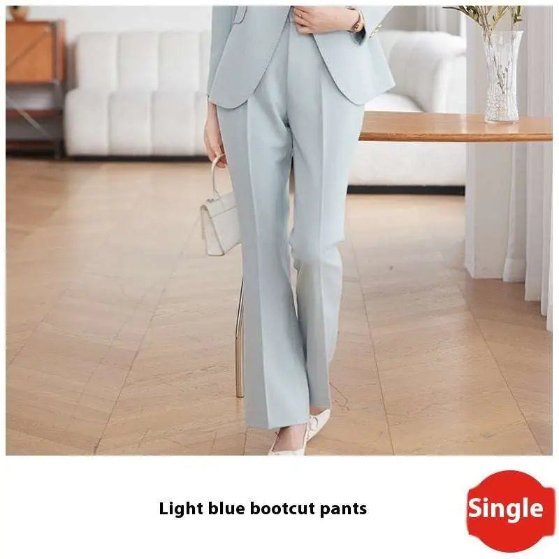 Light Blue Tailored Business Suit with Gold Buttons