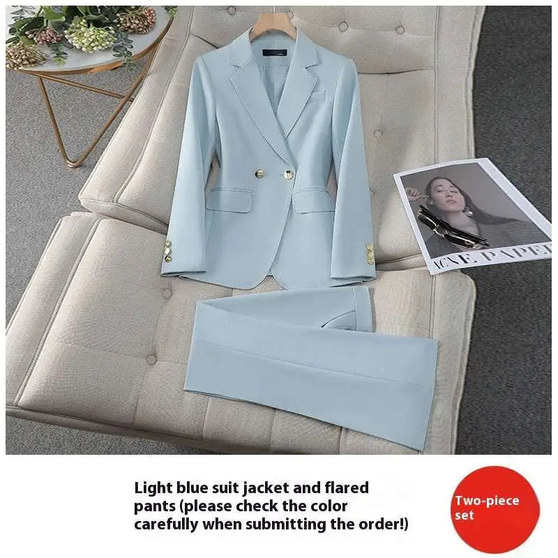 Light Blue Tailored Business Suit with Gold Buttons