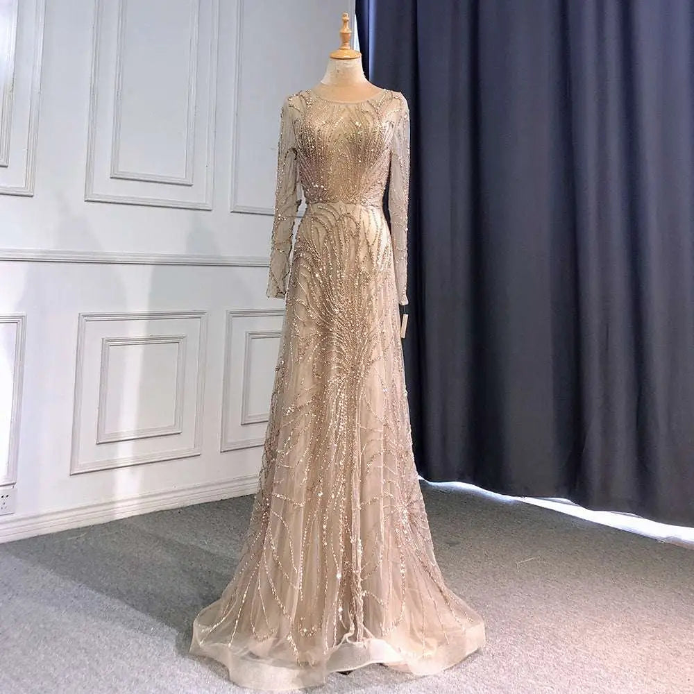 Light Luxury Minority Champagne Beaded Evening Gown