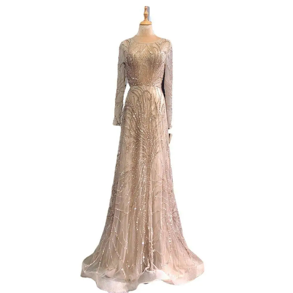 Light Luxury Minority Champagne Beaded Evening Gown