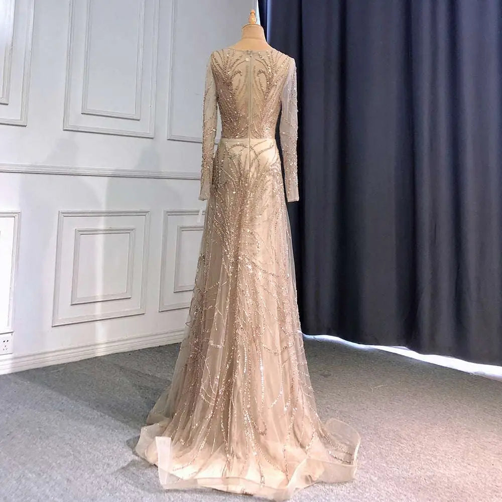 Light Luxury Minority Champagne Beaded Evening Gown