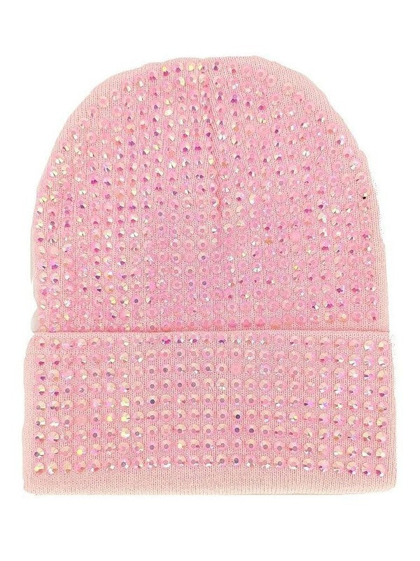 light pink Sparkly Rhinestone Patch Bedazzled Beanies Pink Crystals beanie