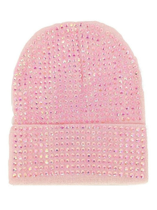 light pink Sparkly Rhinestone Patch Bedazzled Beanies Pink Crystals beanie