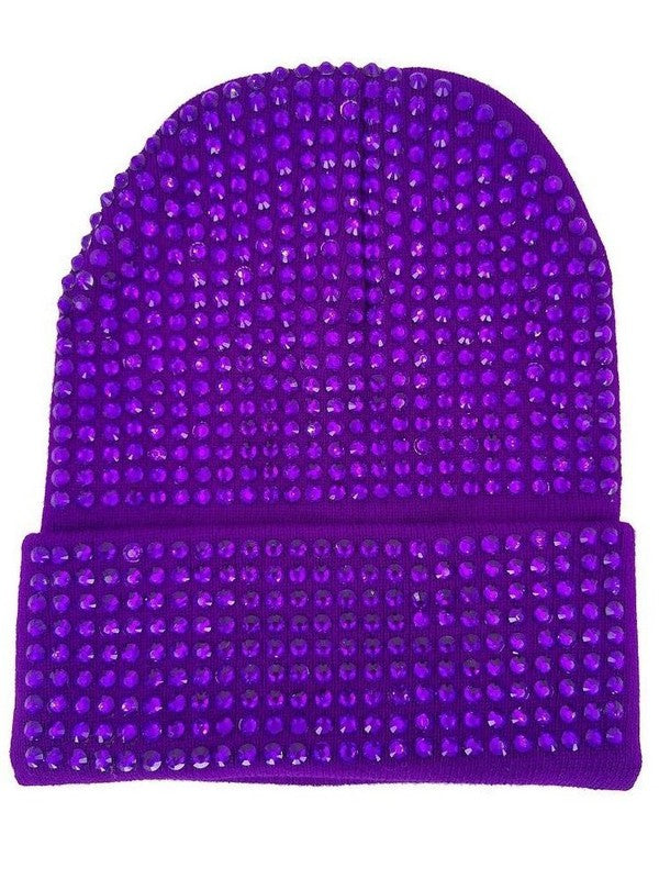 light purple Sparkly Rhinestone Patch Bedazzled Beanies purple Crystals beanie