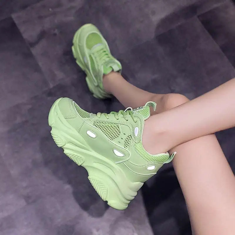 Lime Green Mesh Shoes Casual Sports Single Sneakers
