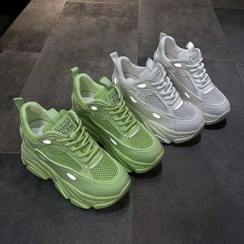 Lime Green Mesh Shoes Casual Sports Single Sneakers