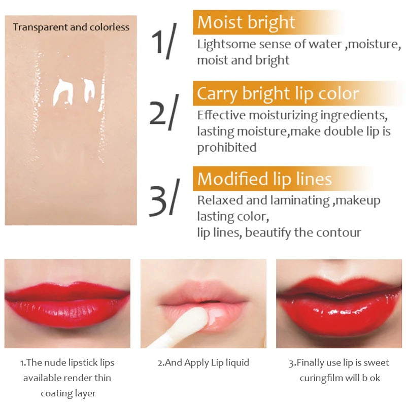 Lip product description with images of lips and text on a beige background