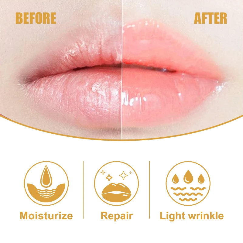 Before and after comparison of lips with moisturizing and repairing effects.