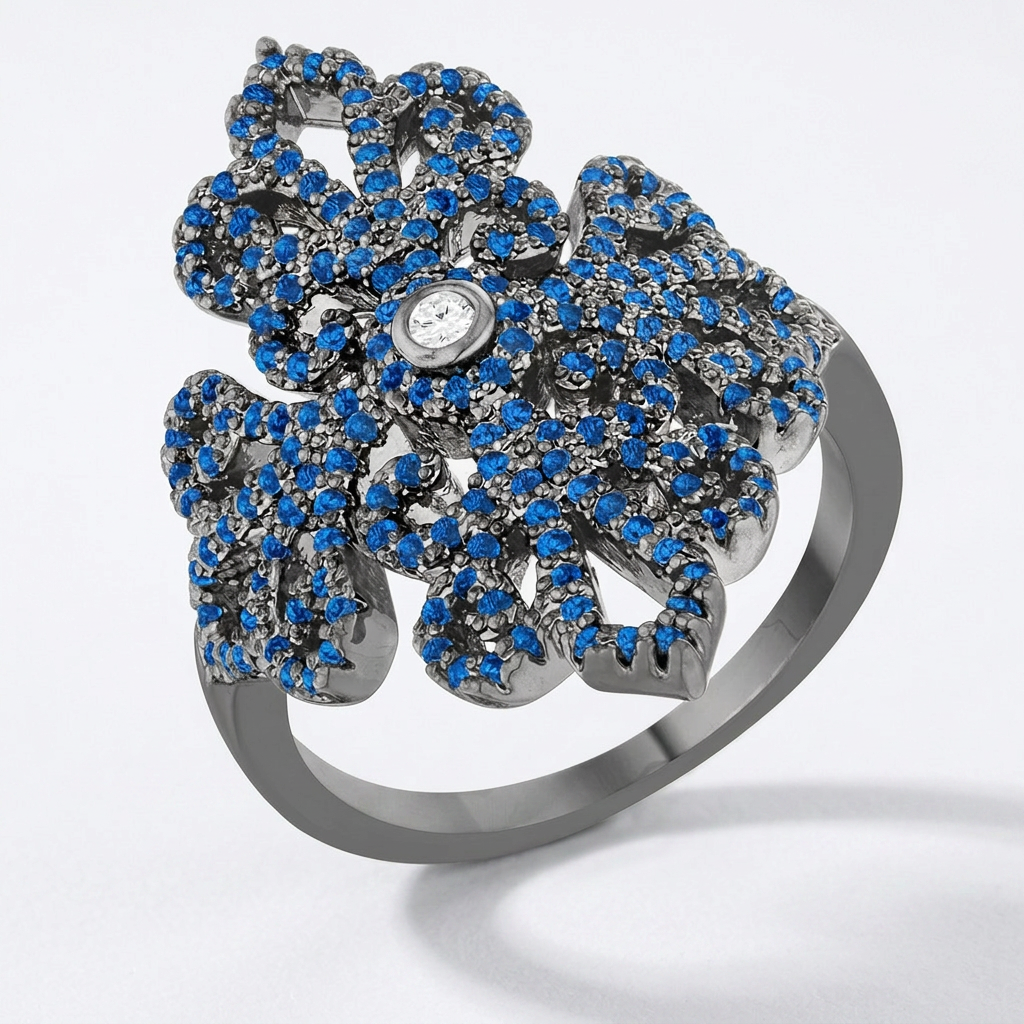 Avera Victoria 1.23ct Cz Hematite Filigree Cocktail Ring
