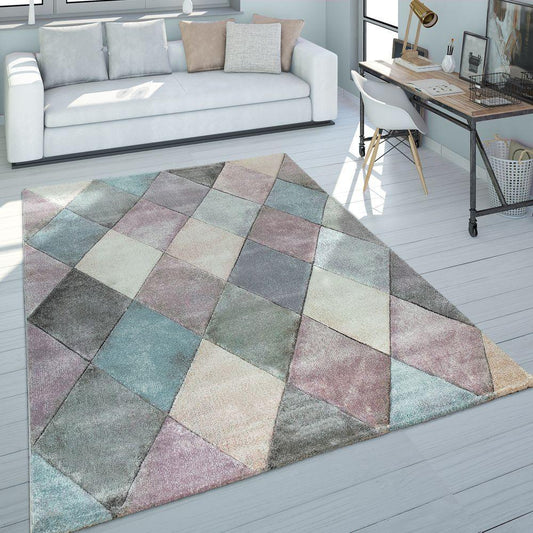 Living Room Rug Colorful Pastel Colors 3D Diamond Pattern-0