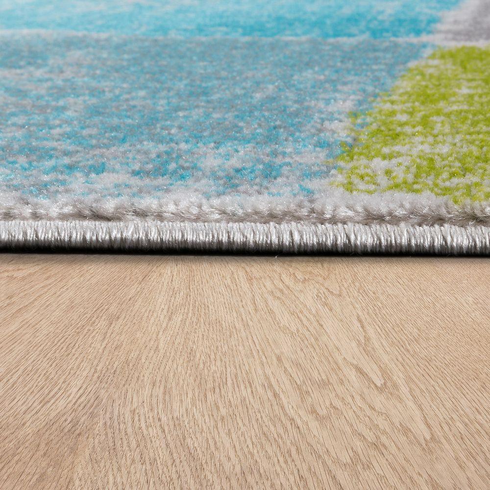Living Room Rug Designer Striking Colour Combination Check Turquoise Green Grey-1