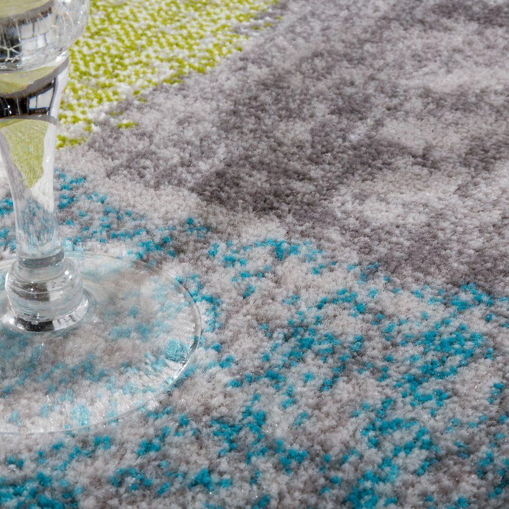 Living Room Rug Designer Striking Colour Combination Check Turquoise Green Grey-2