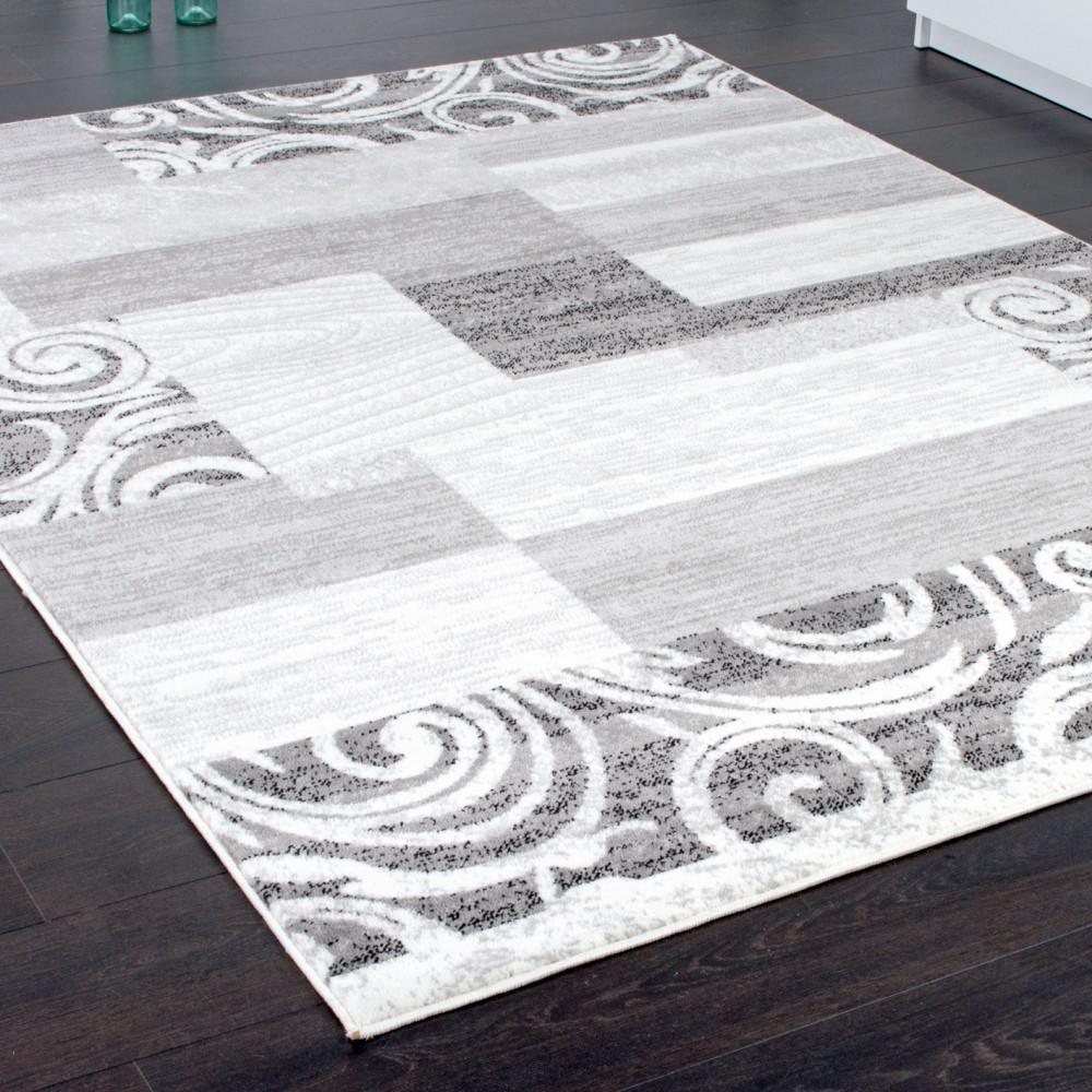 Living Room Rug Low-Pile in Grey White Cream-1